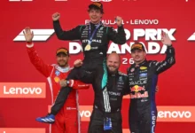 Kimi Antonelli, Lewis Hamilton and Max Verstappen share the podium in Montreal ©MercedesAMG F1 Team Media