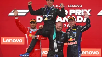 Kimi Antonelli, Lewis Hamilton and Max Verstappen share the podium in Montreal ©MercedesAMG F1 Team Media