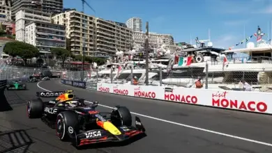 Yuki Tsunoda leads Nico Hülkenberg through the streets of Monaco during the 2025 Grand Prix.