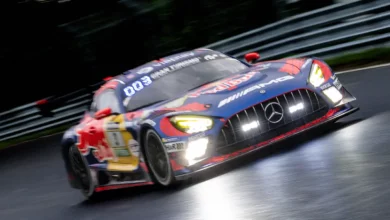 The Mercedes‑AMG GT3 Evo of Verstappen Racing during the Nürburgring 24 Hours, shown in context of Max Verstappen’s push to race the Spa 24 Hours.
