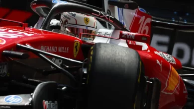 Charles Leclerc races through the streets of Monte Carlo during the Monaco Grand Prix in his Ferrari.