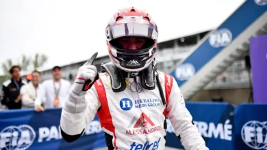 Noel León celebrates after winning the Formula 2 Sprint Race in Monaco.