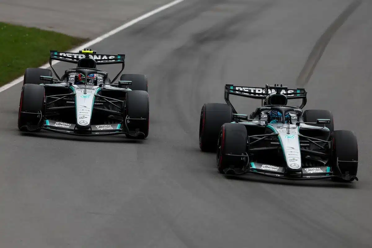 George Russell and Kimi Antonelli battling out at the F1 Canadian Grand Prix © Mercedes-AMG F1 Media