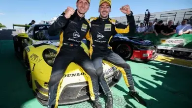 Nico Menzel and Sven Müller driving the #17 Dunlop Motorsport Porsche 911 GT3 R during the 1st ADAC Eifel Trophy at the 2026 Nürburgring Langstrecken‑Serie. © Jan Brucke/VLN