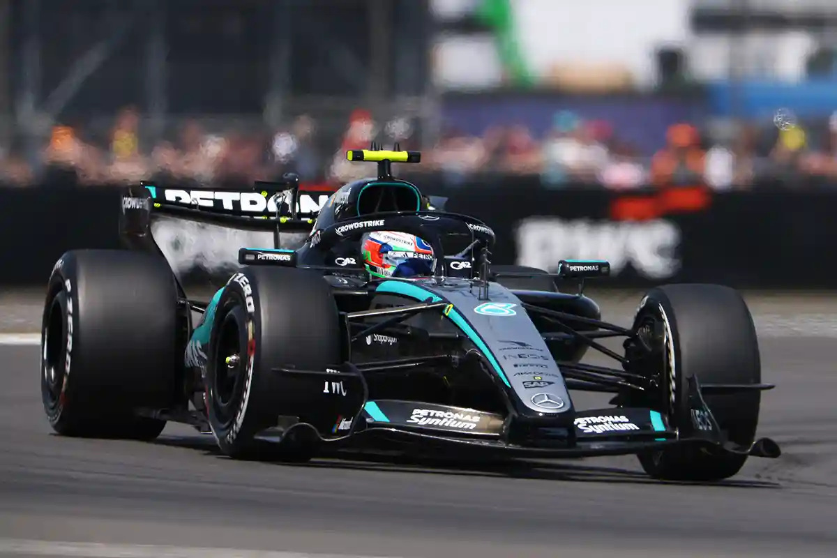 Mercedes W17 on track during the British GP weekend, connected to the focus keyphrase: Adrian Newey inspecting Mercedes W17 revealed. © Mercedes Media Centre