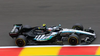Kimi Antonelli in the Mercedes W17 during his pole lap in qualifying for the Belgian Grand Prix 2026, showing dominant pace at Spa.