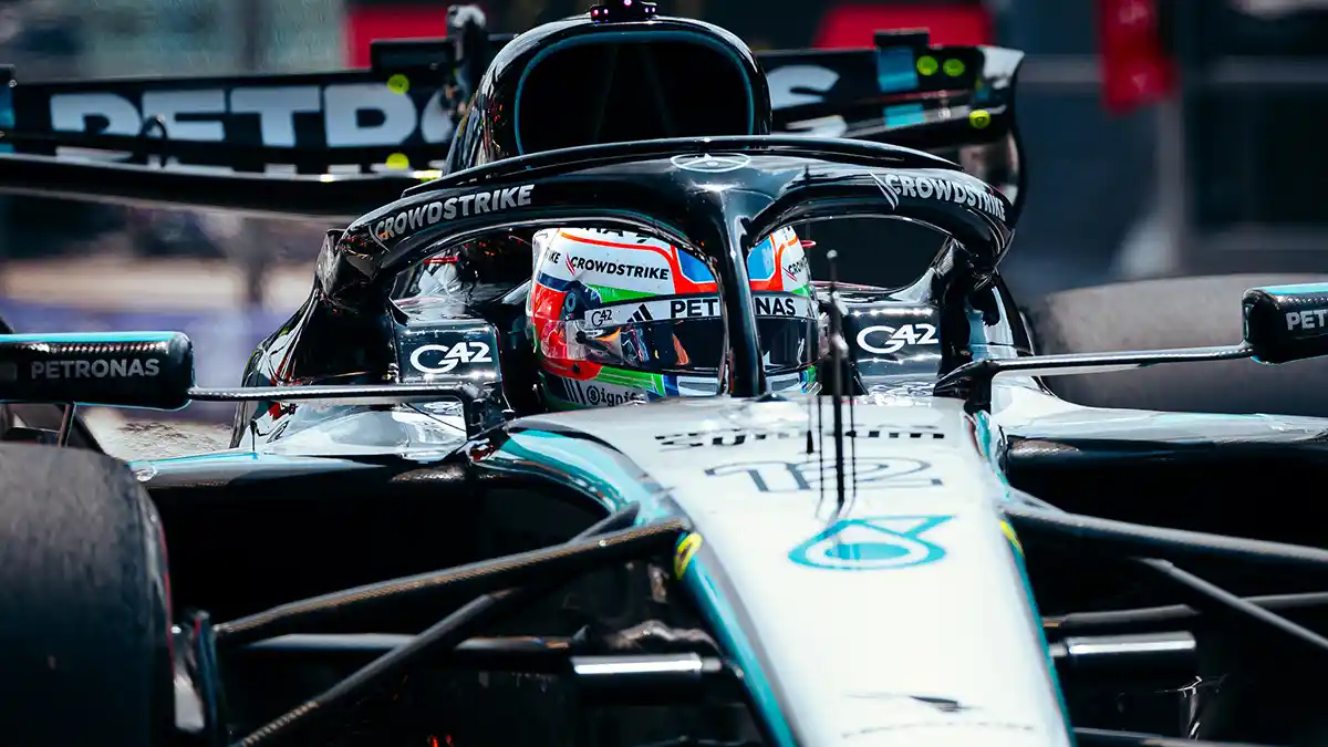 Kimi Antonelli struggling for grip in the Mercedes W17 during practice for the 2026 Hungarian Grand Prix at the Hungaroring, photographed by Mercedes Media Centre. Kimi Antonelli struggling for grip in the Mercedes W17 during practice for the 2026 Hungarian Grand Prix at the Hungaroring, photographed by Mercedes Media Centre. Red Bull and Mercedes struggle Hungary.