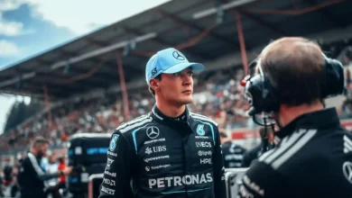 Alt‑tekst George Russell explains the first‑lap issues during the Belgian Grand Prix at Spa‑Francorchamps in the Mercedes W17, detailing what went wrong in the opening phase of the 2026 race. © Mercedes Media Centre