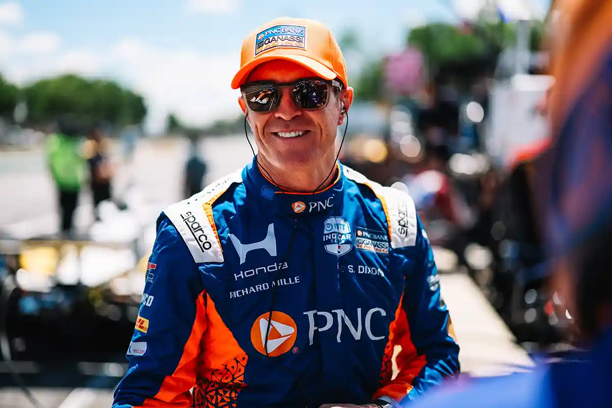 Scott Dixon driving at the XPEL Grand Prix at Road America, captured by Joe Skibinski, with Scott Dixon leaving Ganassi for McLaren becoming the biggest IndyCar storyline of 2026, as Lundgaard released by Arrow McLaren for 2027 adds to the shifting driver market.