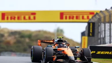 Lando Norris driving the McLaren MCL40 Mercedes during the Sprint at Circuit Zandvoort, taking his final Dutch GP pole position. Copyright Pirelli.