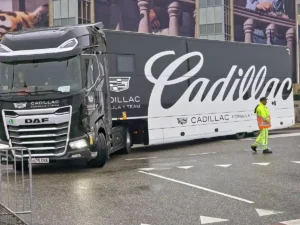 Cadillac F1 support truck transporting team equipment and components to the circuit. Copyright RNT‑Media.