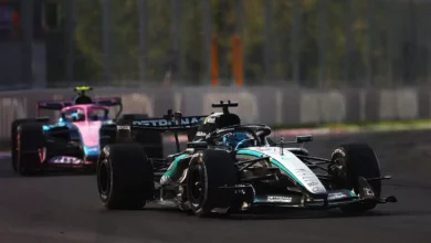 George Russell leads Franco Colapinto at the Hungaroring during the 2026 Hungarian Grand Prix, reflecting Mercedes’ ongoing grid penalty dilemma in the 2026 season.