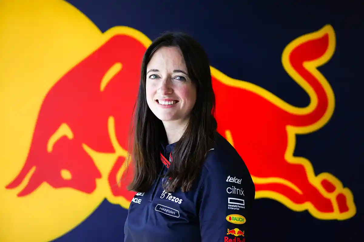 Hannah Schmitz Red Bull race strategy engineercelebrates on the podium during the 2022 Mexico Grand Prix at Autodromo Hermanos Rodriguez, photographed by Jared C. Tilton.