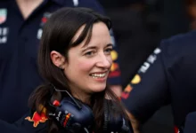 Hannah Schmitz, Red Bull Racing race strategy engineer, on the pit wall during a Formula 1 grand prix