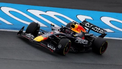 Max Verstappen driving the Red Bull Racing RB21 during the 2025 Dutch Grand Prix at Circuit Zandvoort, captured at high speed through the iconic dunes section.
