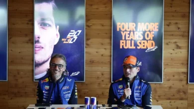 Max Verstappen and Laurent Mekies photographed in Zandvoort during the special press conference following Verstappen’s Red Bull deal extension until 2030 ® Red Bull Content Pool