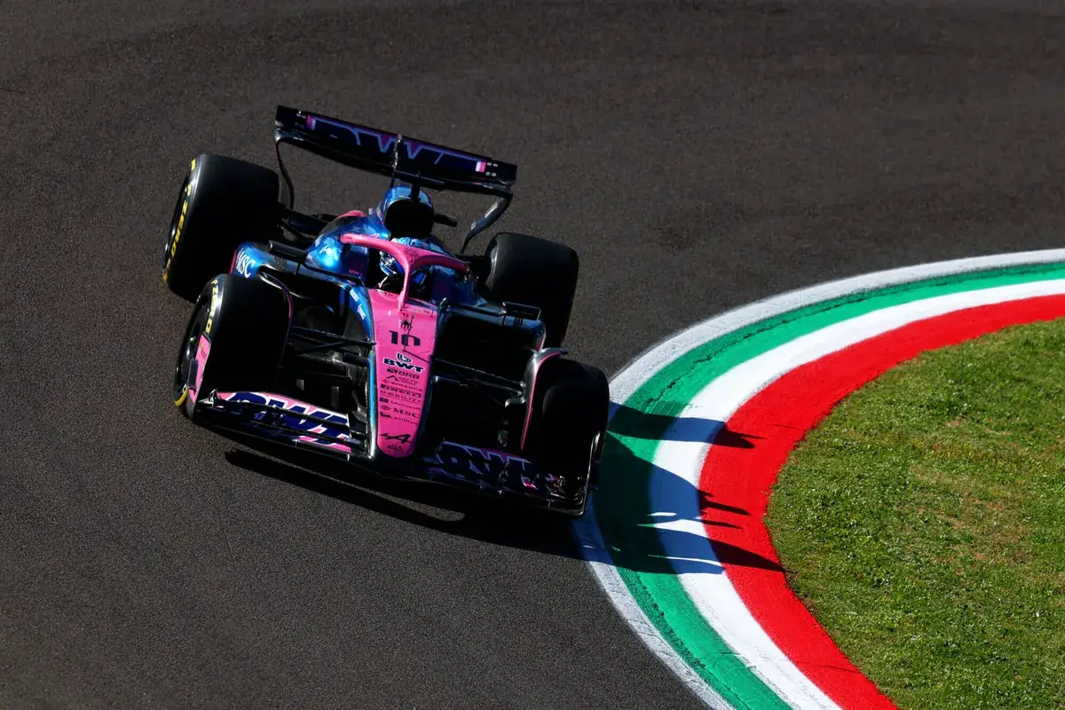 The number 10 Alpine of Pierre Gasly running over the kerbs