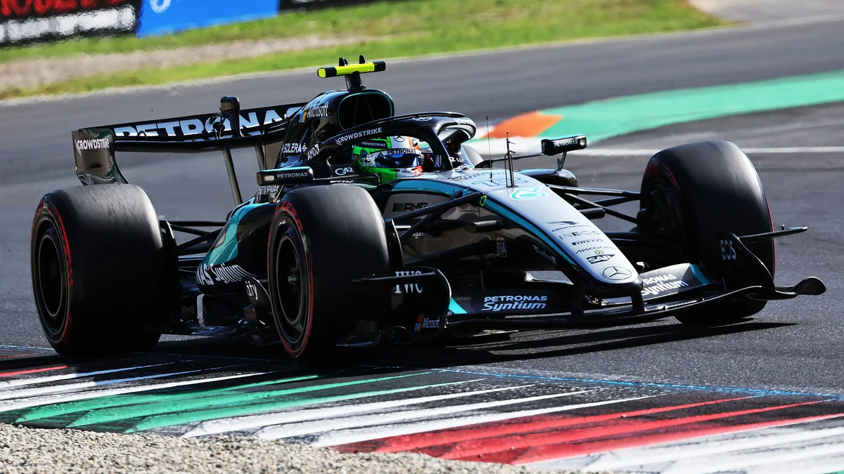 Kimi Antonelli at speed in the Mercedes at Monza
