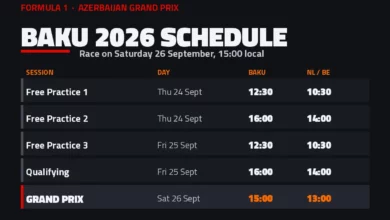 Session times for the 2026 Azerbaijan Grand Prix at the Baku City Circuit