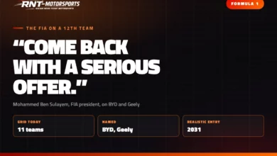 Graphic quoting FIA president Mohammed Ben Sulayem telling BYD to come back with a serious offer for a 12th Formula 1 entry
