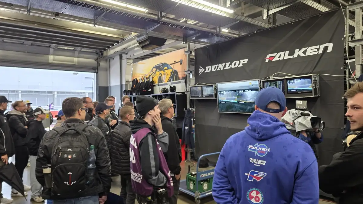 The Falken Motorsports garage watching the finish of NLS9 at the Nurburgring