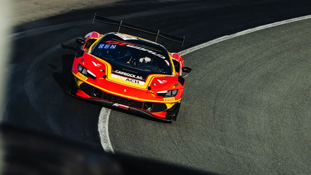 A Ferrari 296 GT3 Evo on track during Friday practice at Zandvoort
