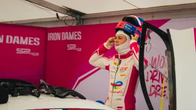 Sarah Bovy in the Iron Dames garage at Zandvoort before getting into the #85 Maserati GT2