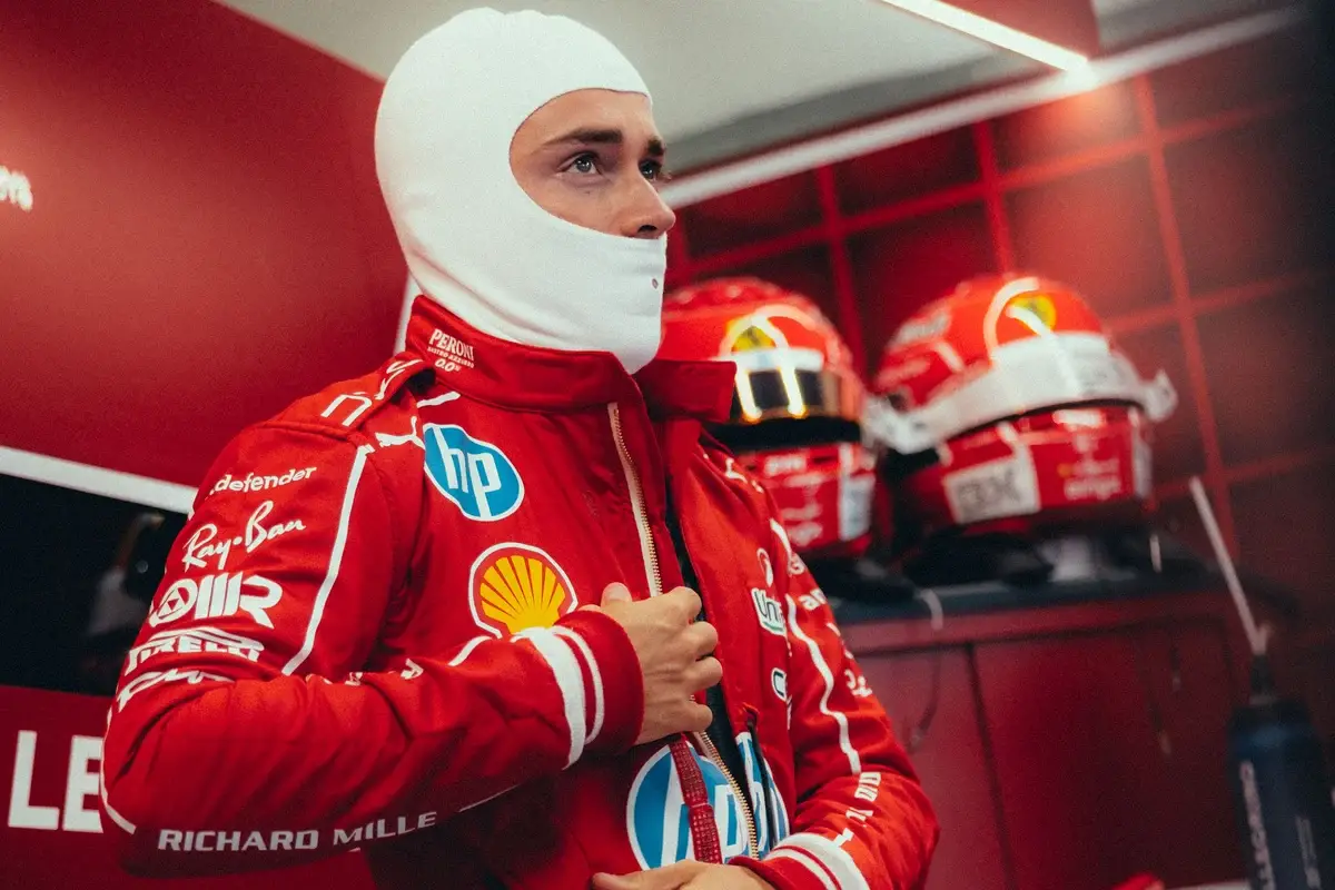 Charles Leclerc in the Ferrari garage at Monza
