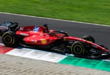 Charles Leclerc rides the kerbs in the Ferrari SF-26 at Monza