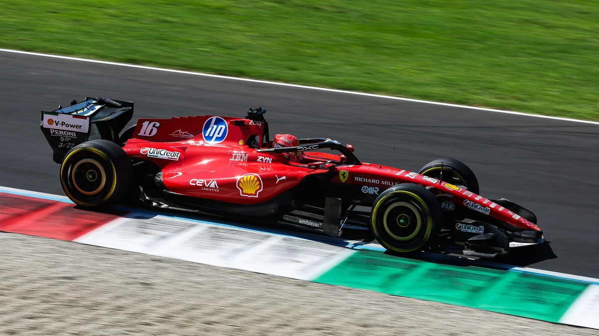 Charles Leclerc rides the kerbs in the Ferrari SF-26 at Monza