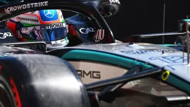 Kimi Antonelli sits in his Mercedes in the pit lane at the Madring during Friday practice for the 2026 Spanish Grand Prix