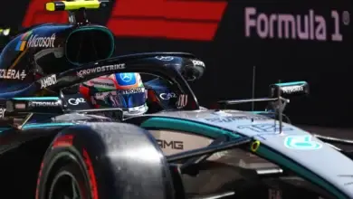 Close-up of a Mercedes cockpit during Friday practice for the 2026 Spanish Grand Prix at the Madring
