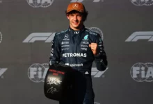 Kimi Antonelli holds the Pirelli pole position award after qualifying for the United States Grand Prix