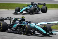 Kimi Antonelli leads George Russell in the two Mercedes W17s at Sepang