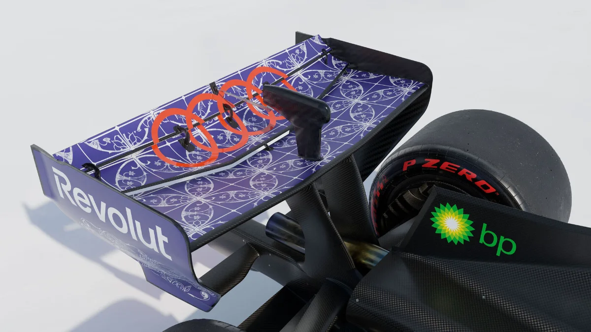Rear wing of the Audi R26 with the Traditional Peranakan Pattern for the Singapore Grand Prix