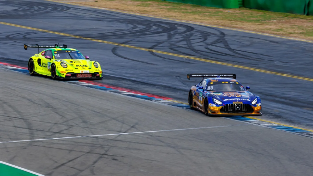 Manthey Porsche ahead of Maro Engel Mercedes-AMG #80 DTM Hockenheim 2026