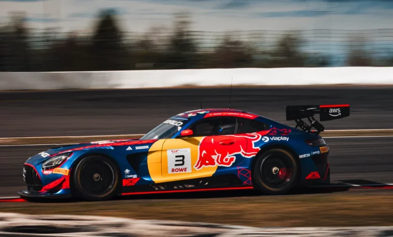 The blue and yellow #3 Mercedes-AMG Team Verstappen Racing GT3 in Red Bull colours at the Nürburgring in August 2026