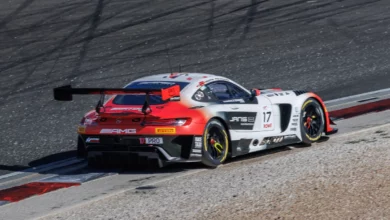 The number 17 Mercedes-AMG Team GetSpeed GT3 car on track at Portimao