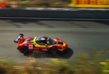 The red #51 AF Corse Ferrari 296 GT3 at speed at Zandvoort in September 2026