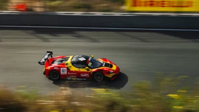 The red #51 AF Corse Ferrari 296 GT3 at speed at Zandvoort in September 2026