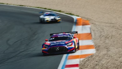 The number 3 Mercedes-AMG Team Verstappen Racing car through a corner at Zandvoort in September 2026, with another Mercedes behind