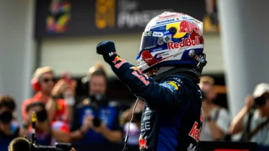 Max Verstappen raises his fist in parc ferme at Sepang