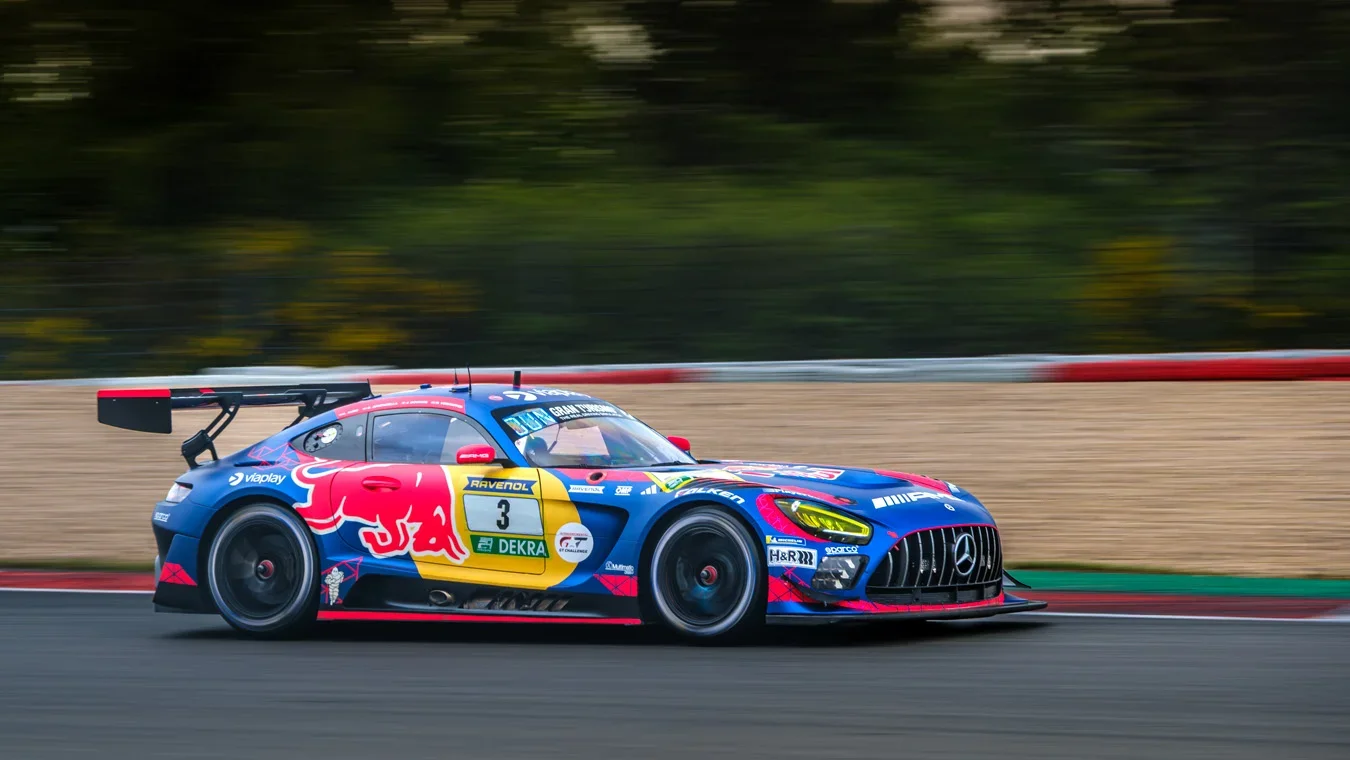 The number 3 Verstappen Racing Mercedes-AMG GT3 in Red Bull colours