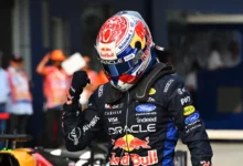 Max Verstappen celebrates in parc ferme at Sepang