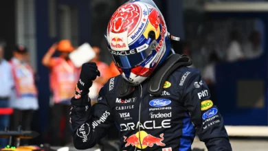 Max Verstappen celebrates in parc ferme at Sepang